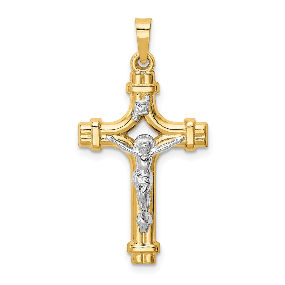 14k Two-tone Polished INRI Crucifix Pendant, 32 x 17.25 mm
