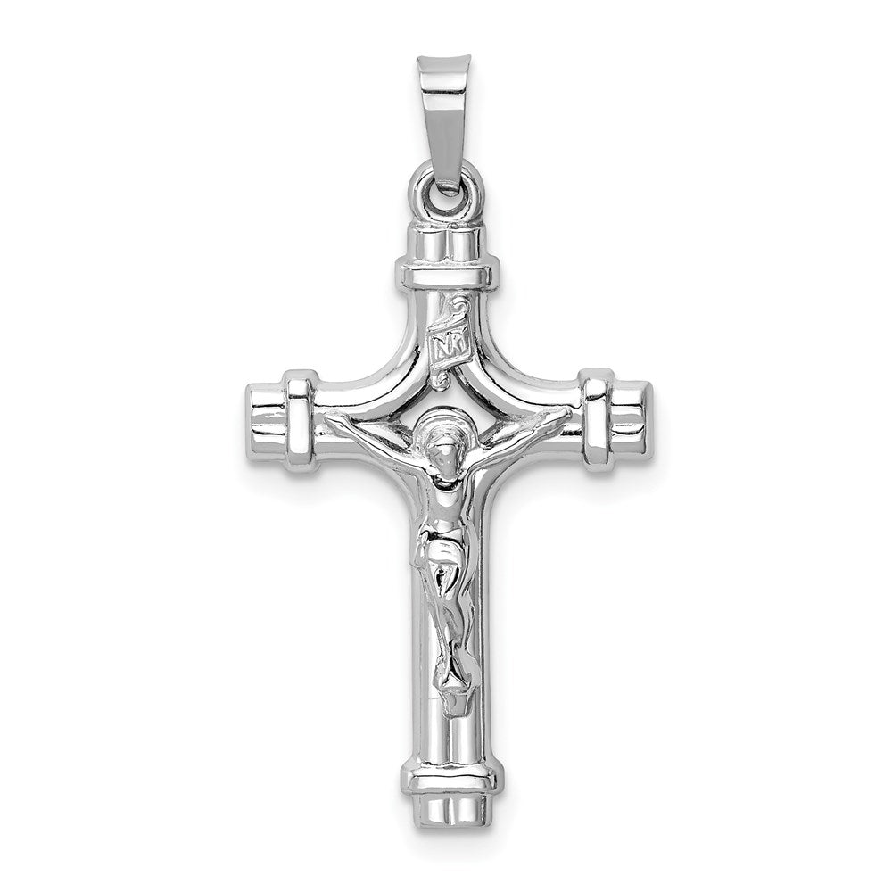 14k White Gold Polished INRI Crucifix Pendant, 32 x 17.25 mm