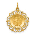 14k Polished and Satin Hollow Spanish Guardian Angel Medal Round Pendant, 24 x 18.7 mm