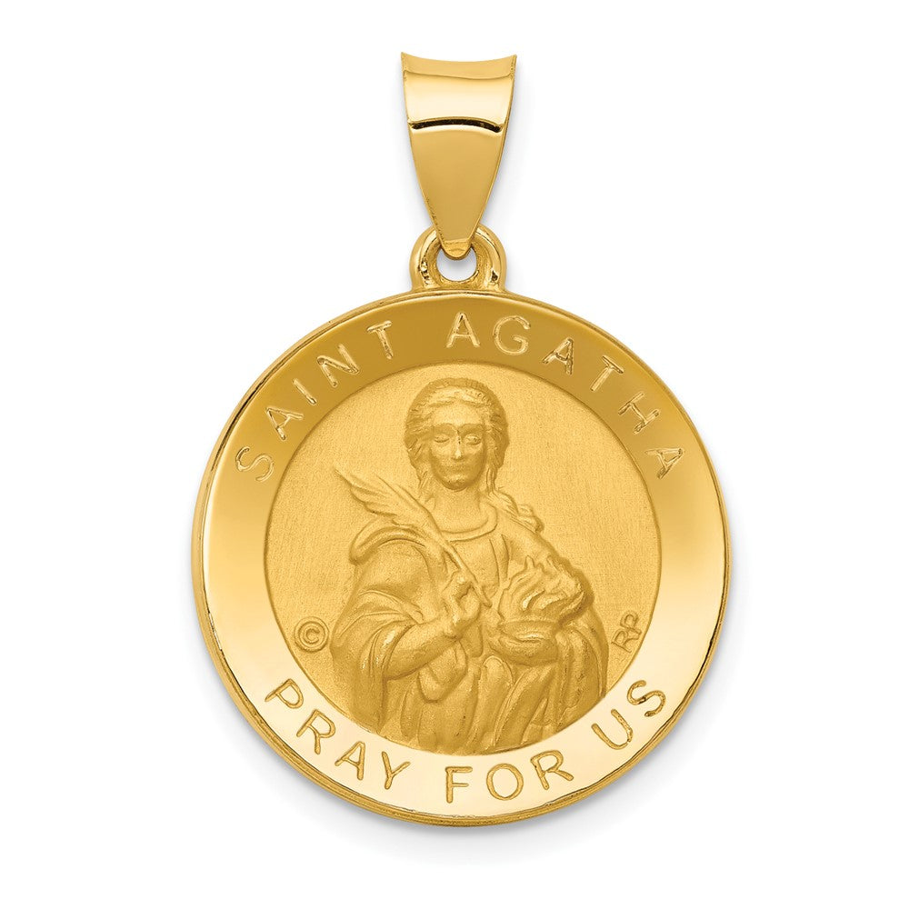 14K Polished and Satin Hollow St. Agatha Medal Pendant, 28 x 19 mm