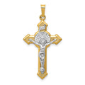 14k and White Rhodium St. Benedict Hollow Medal INRI Crucifix Pendant, 37.5 x 19.5 mm