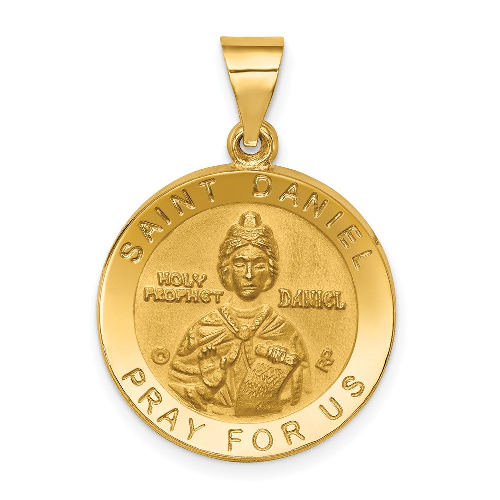 14K Polished and Satin Hollow St. Daniel Medal Round Pendant, 26.8 x 18.7 mm
