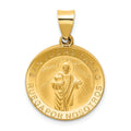 14K Polished and Satin Hollow Spanish San Judas Tadeo Medal Round Pendant, 26.6 x 18.8 mm