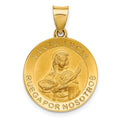 14K Polished  and  Satin Hollow Spanish Santa Lucia Medal Round Pendant, 26.2 x 18.7 mm