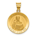 14K Polished and Satin Hollow St. Vincent Medal Round Pendant, 26.2 x 18.3 mm