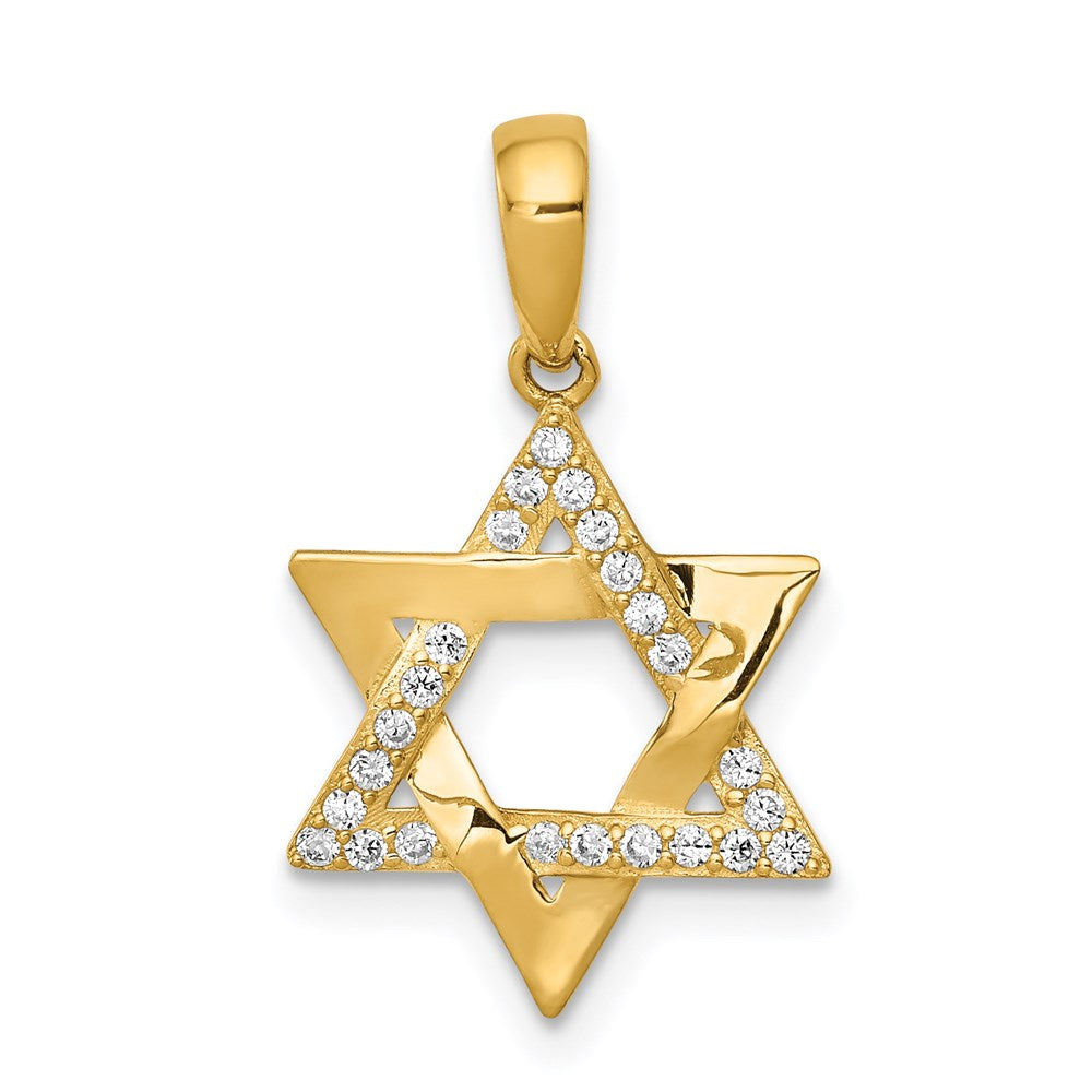 14k Polished CZ Star of David Pendant, 20.84 mm