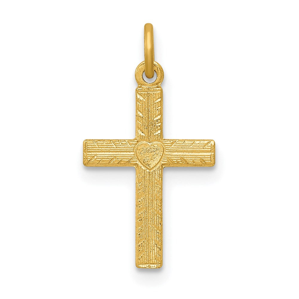 14k Heart Cross Charm, 19 x 10 mm