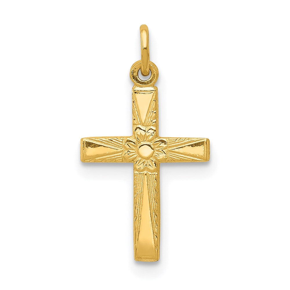 14k Floral Cross Charm, 18 x 10 mm