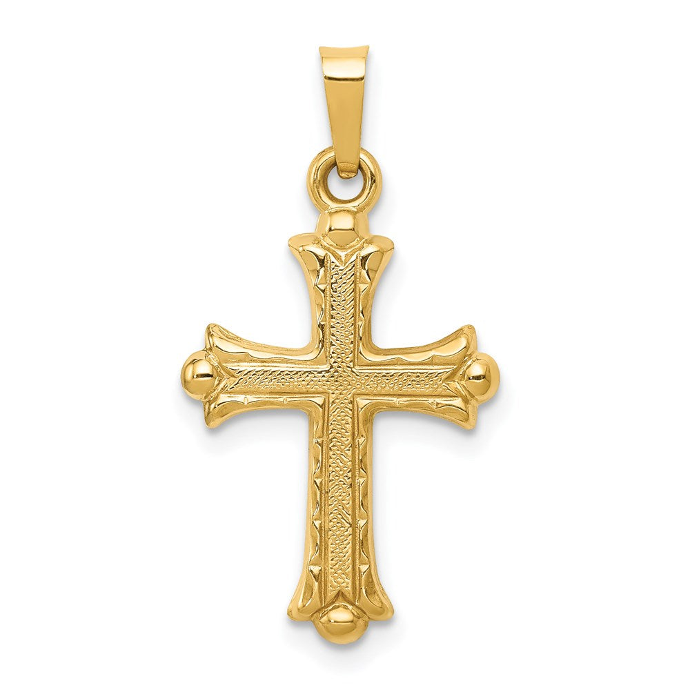 14k Hollow Fleur De Lis Cross Pendant, 28 x 15 mm