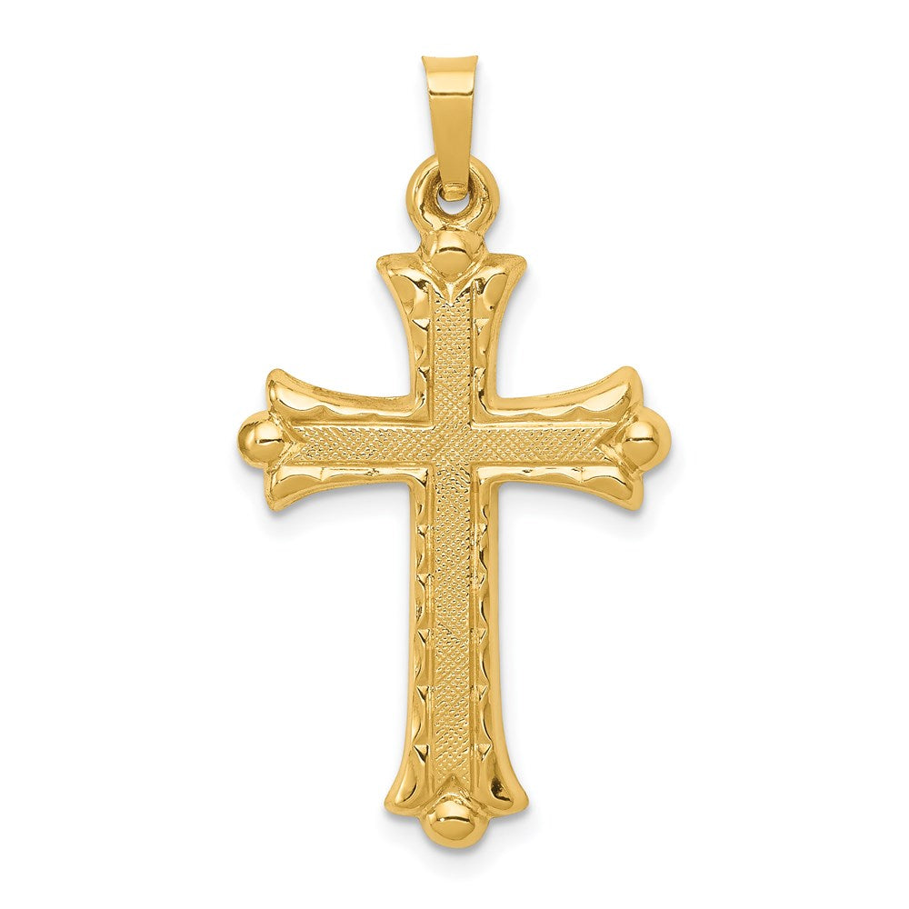 14k Hollow Fleur De Lis Cross Pendant, 34 x 19 mm