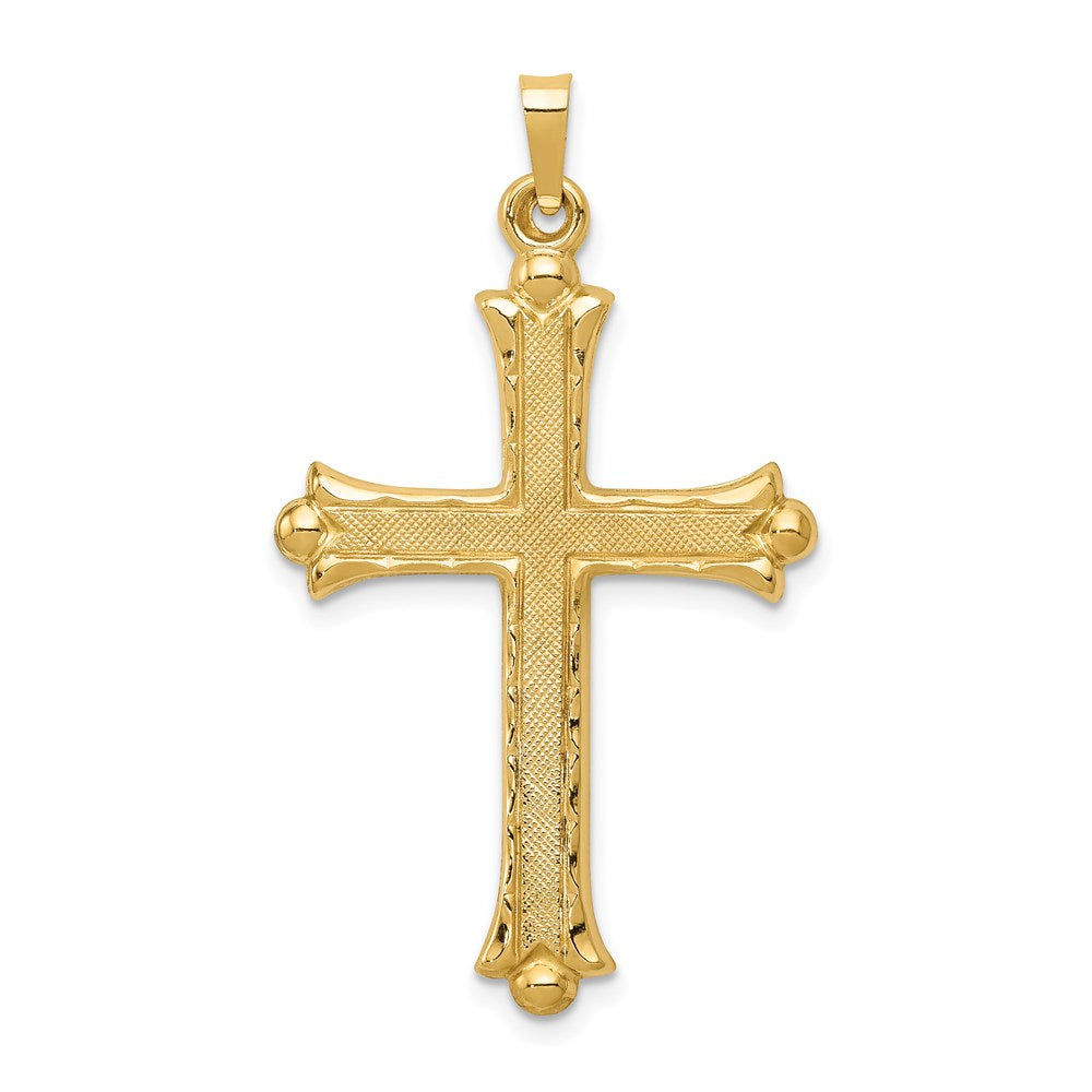 14k Hollow Fleur De Lis Cross Pendant, 42 x 24 mm