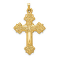 14k Hollow Fleur de Lis Cross Pendant, 42 x 26 mm