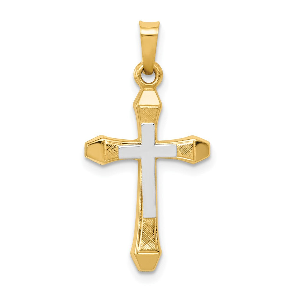 14k and White Rhodium Hollow Cross Pendant, 27.75 x 14 mm