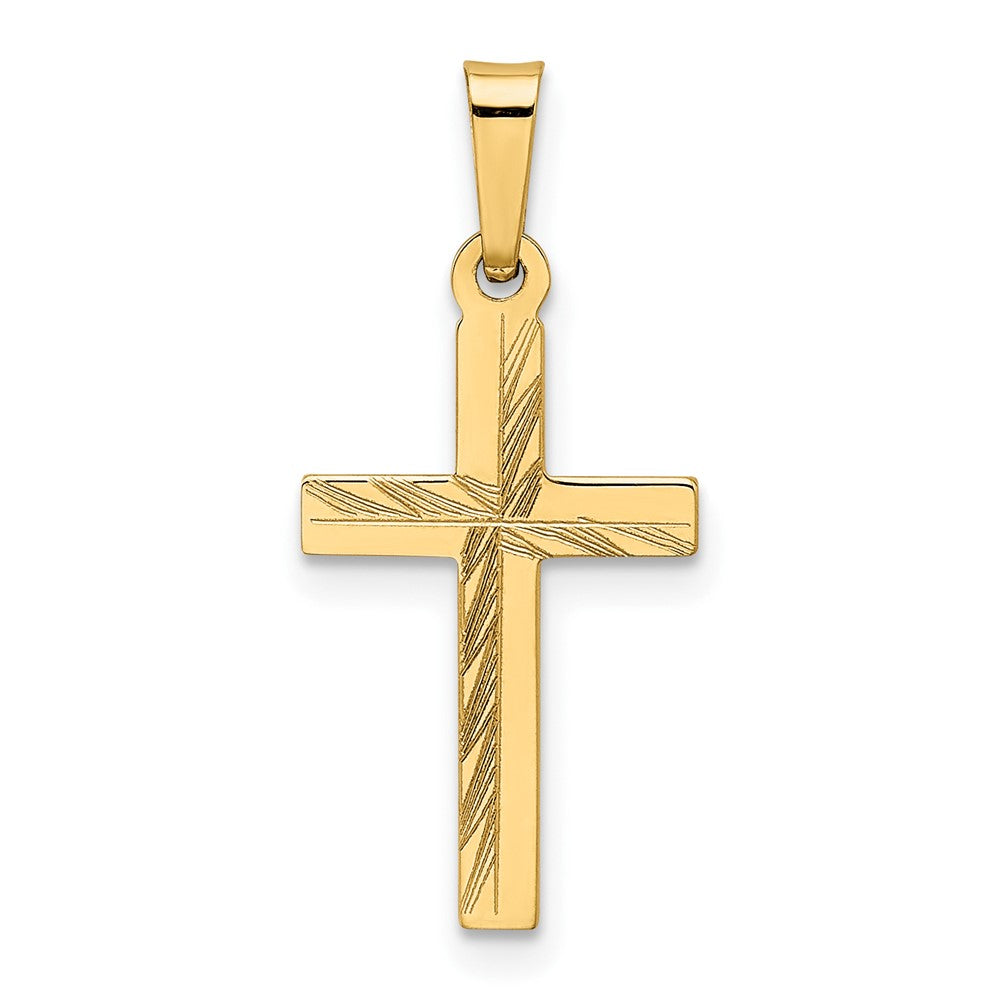 14k Diamond-cut Small Hollow Cross Pendant, 25 x 11 mm