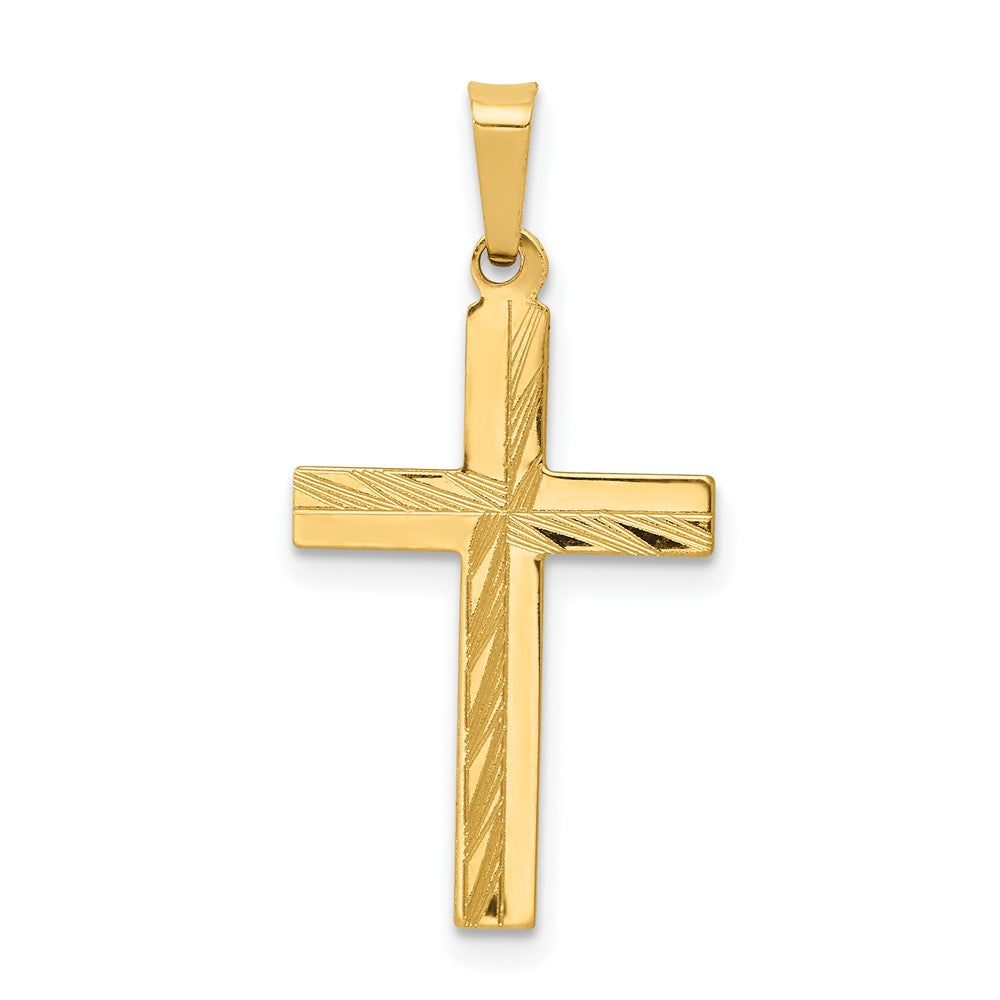 14k Diamond-cut Hollow Cross Pendant, 28 x 15 mm