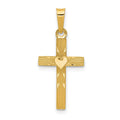 14k Small Hollow Textured with Heart Reversible to All Polished Cross Charm, 24 x 11 mm