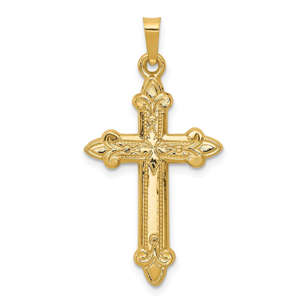 14k Fleur De Lis Cross Pendant, 35 x 18 mm
