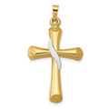 14K Two-Tone Hollow Cross with Drape Pendant, 35 x 19 mm