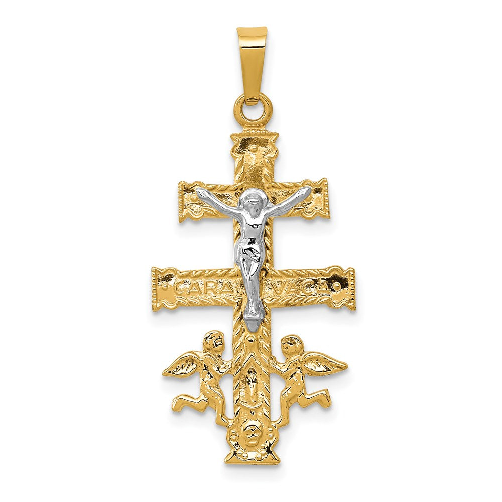 14k Two-tone Cara Vaca Crucifix Pendant, 34 x 15 mm
