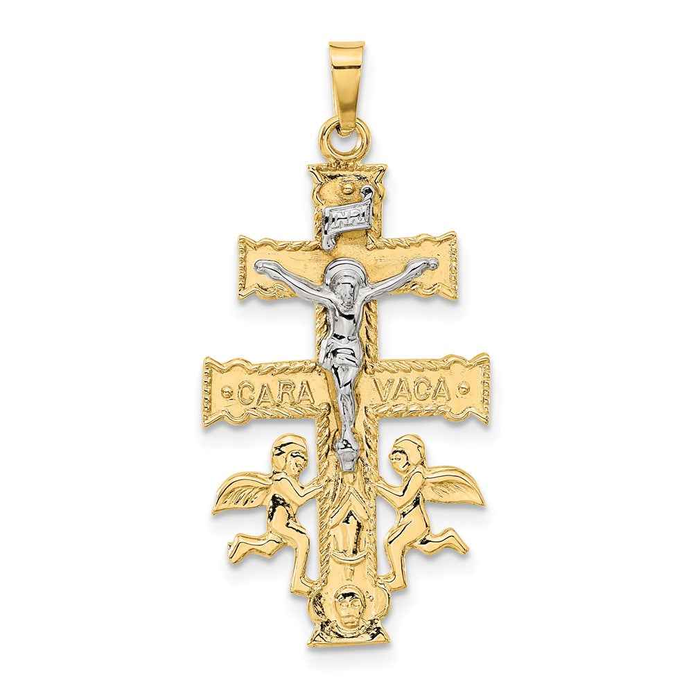 14k Two-tone Cara Vaca Crucifix Pendant, 38 x 19 mm