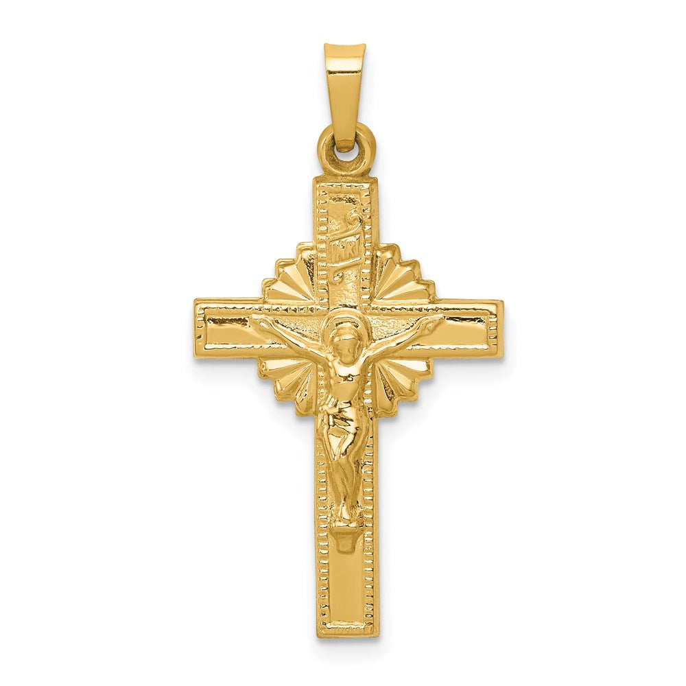 14k INRI Hollow Iona Crucifix Pendant, 33 x 17 mm