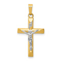 14k Two-tone INRI Hollow Crucifix Pendant, 29 x 15 mm