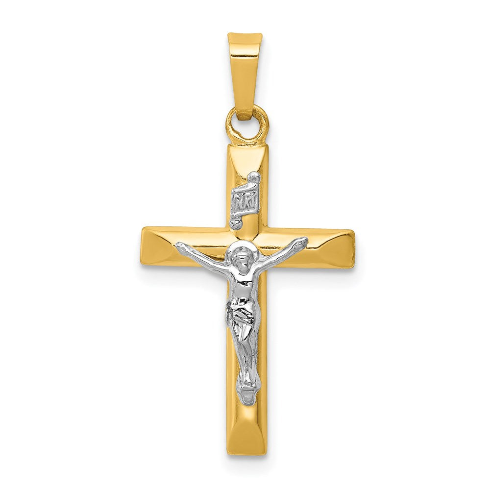 14k Two-tone INRI Hollow Crucifix Pendant, 29 x 15 mm