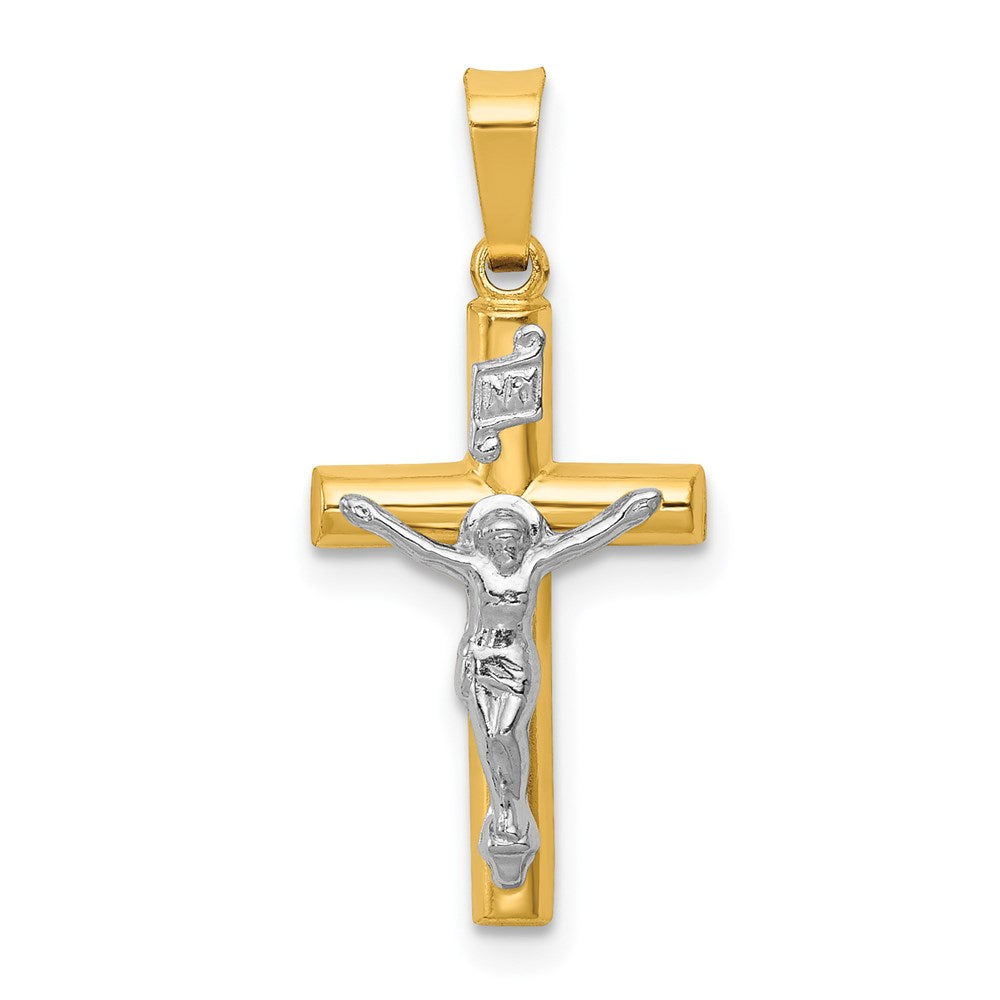 14k Two-tone INRI Hollow Crucifix Pendant, 24 x 12 mm, 0.76 g