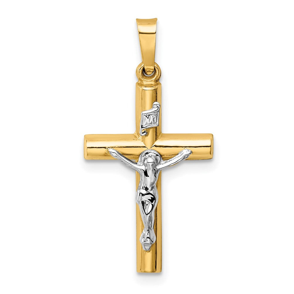 14k Two-tone INRI Crucifix Pendant, 28 x 14 mm