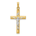 14k Two-tone INRI Hollow Crucifix Pendant, 33 x 17 mm, 1.43 g