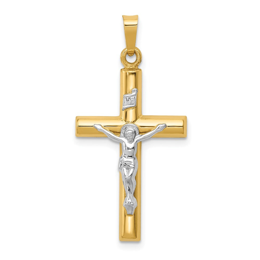 14k Two-tone INRI Hollow Crucifix Pendant, 33 x 17 mm, 1.43 g