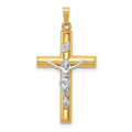 14k Two-tone INRI Hollow Crucifix Pendant, 39 x 20 mm