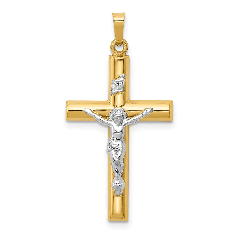 14k Two-tone INRI Hollow Crucifix Pendant, 39 x 20 mm