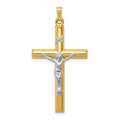 14k Two-tone INRI Hollow Crucifix Pendant, 44 x 25 mm