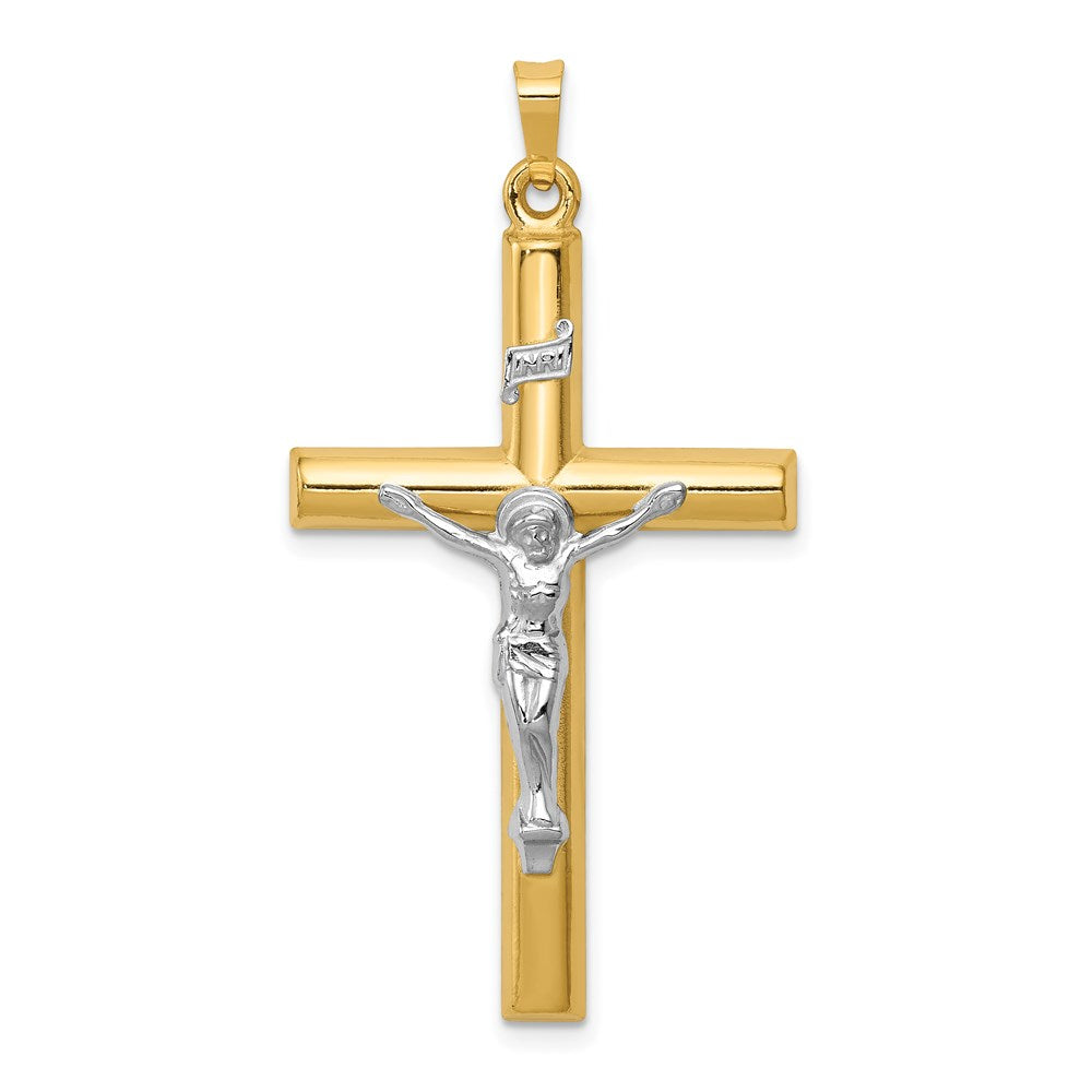 14k Two-tone INRI Hollow Crucifix Pendant, 44 x 25 mm