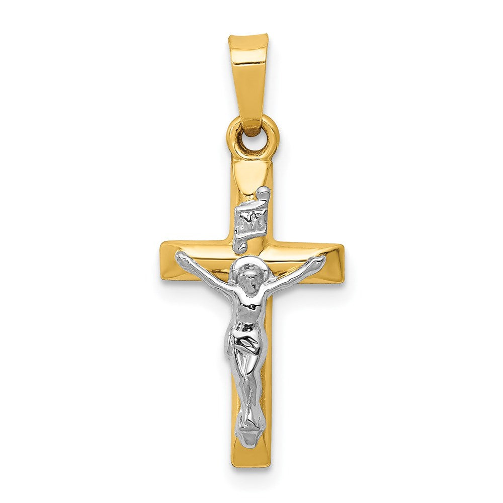 14k Two-tone INRI Hollow Crucifix Pendant, 24 x 12 mm, 0.55 g
