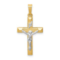 14k Two-tone INRI Hollow Crucifix Pendant, 28 x 14 mm