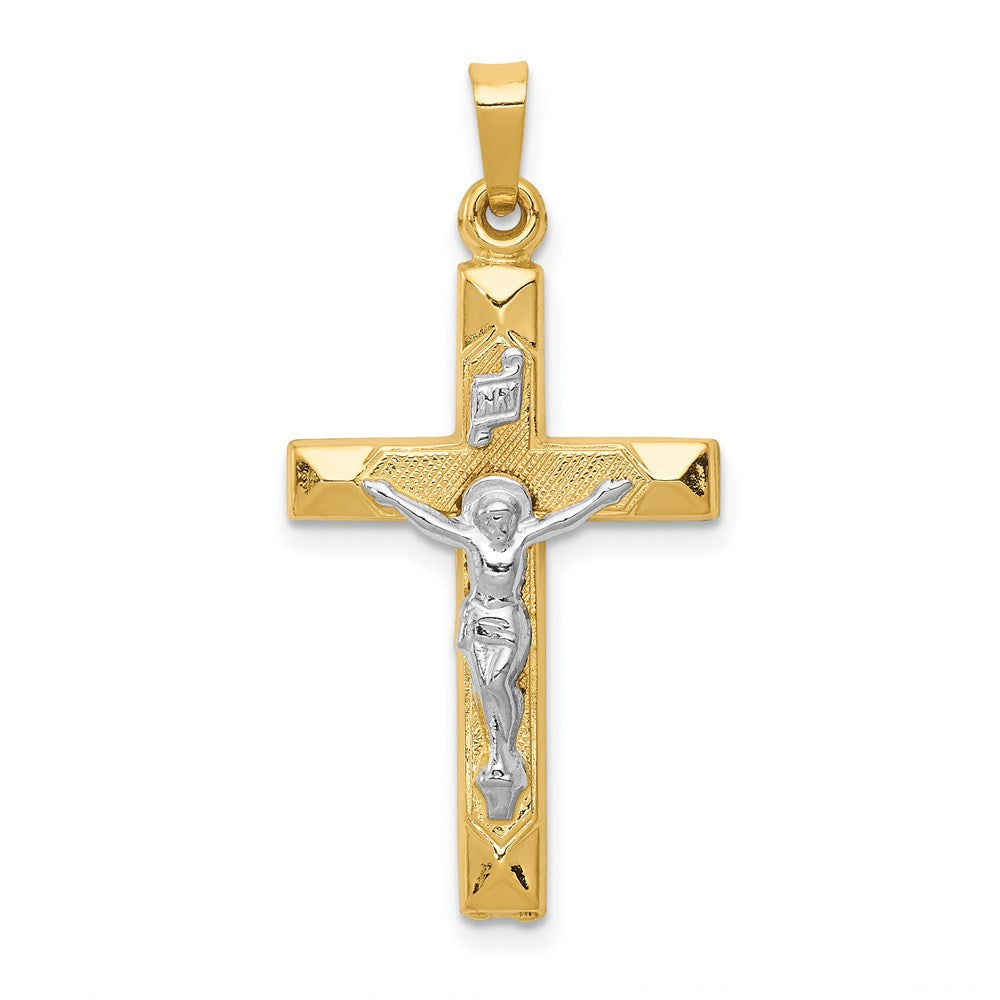 14k Two-tone INRI Hollow Crucifix Pendant, 33 x 17 mm, 1.05 g