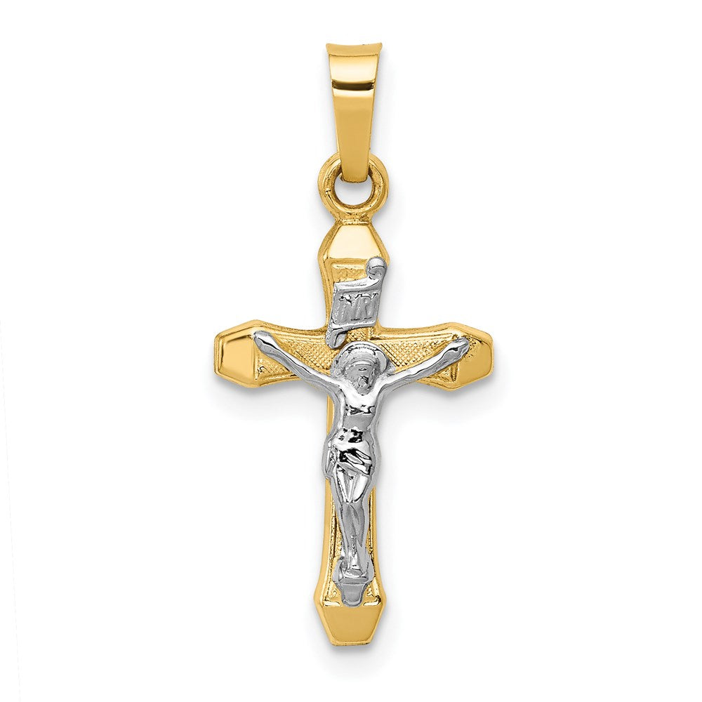 14k Two-tone INRI Hollow Crucifix Pendant, 25 x 12 mm, 0.55 g