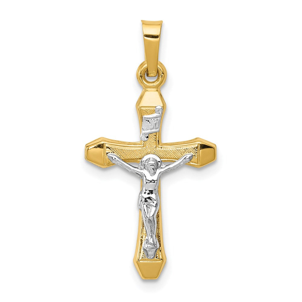 14k Two-tone INRI Hollow Crucifix Pendant, 29 x 14 mm