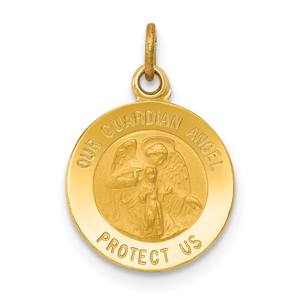 14k Polished and Satin Solid Our Guardian Angel Medal Charm, 17 x 11.75 mm
