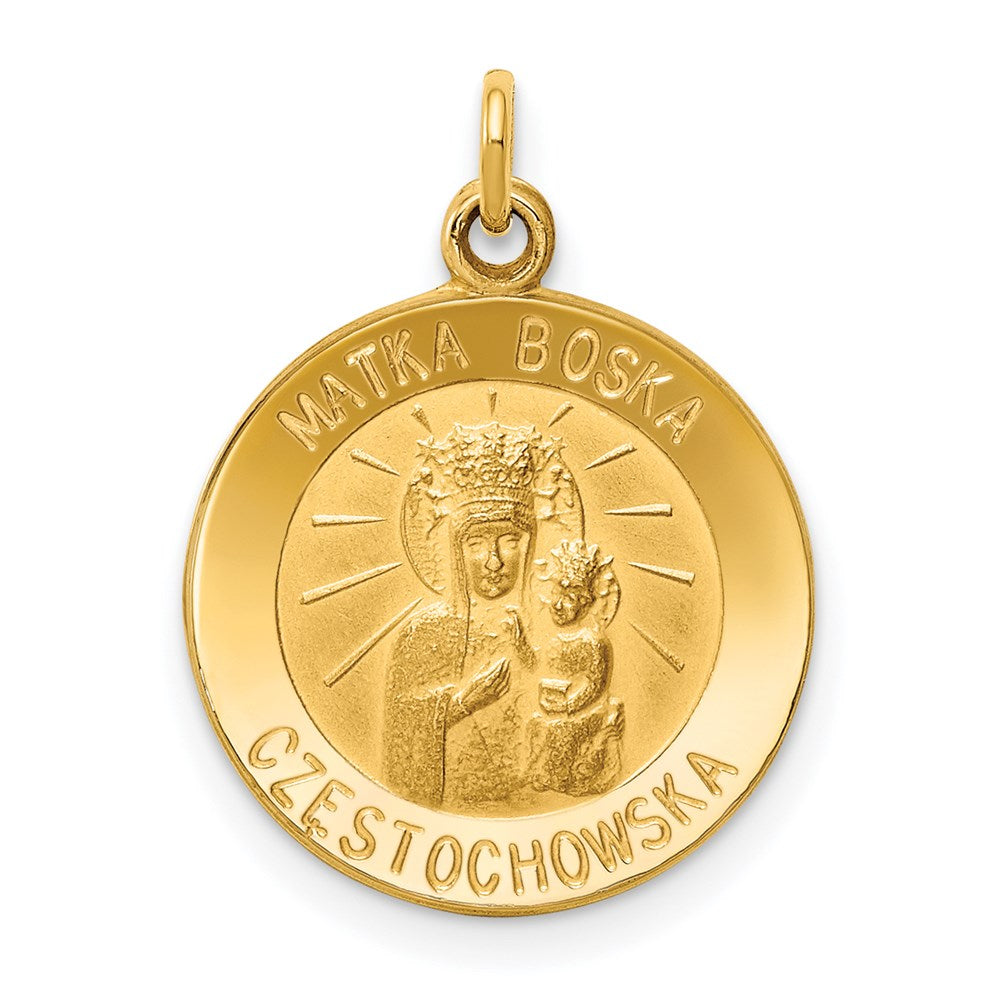 14k Polished and Satin Solid Matka Boska Czestochowska Medal Reversible Round Pendant, 19.5 x 15 mm