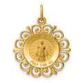 14k Polished and Satin Solid Infant of Prague Medal Scalloped Edge Round Charm, 24 x 19 mm