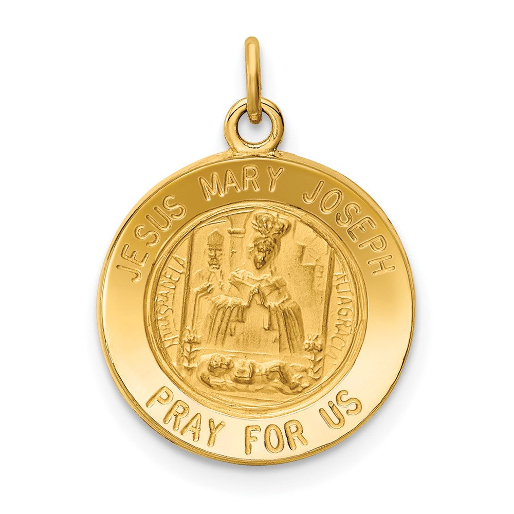 14k Polished and Satin Solid Jesus, Mary, Joseph Medal Round Charm, 20 x 15 mm