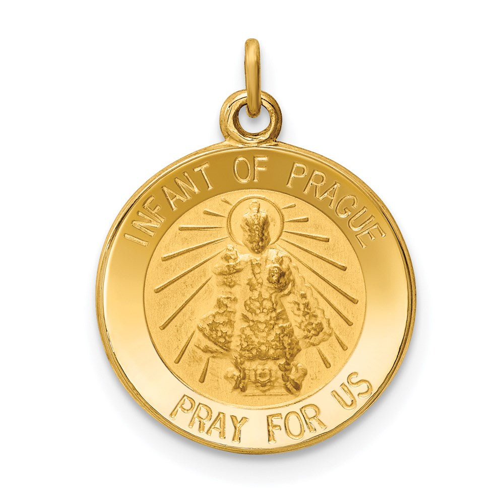 14k Polished and Satin Solid Infant of Prague Medal Round Charm, 19 x 15 mm