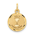14k Polished and Satin Solid HOLY COMMUNION Diamond-cut Edge Round Disc Charm, 20 x 13 mm