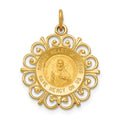 14k Polished and Satin Solid Sacred Heart of Jesus Medal Scalloped Edge Round Charm, 23 x 18 mm