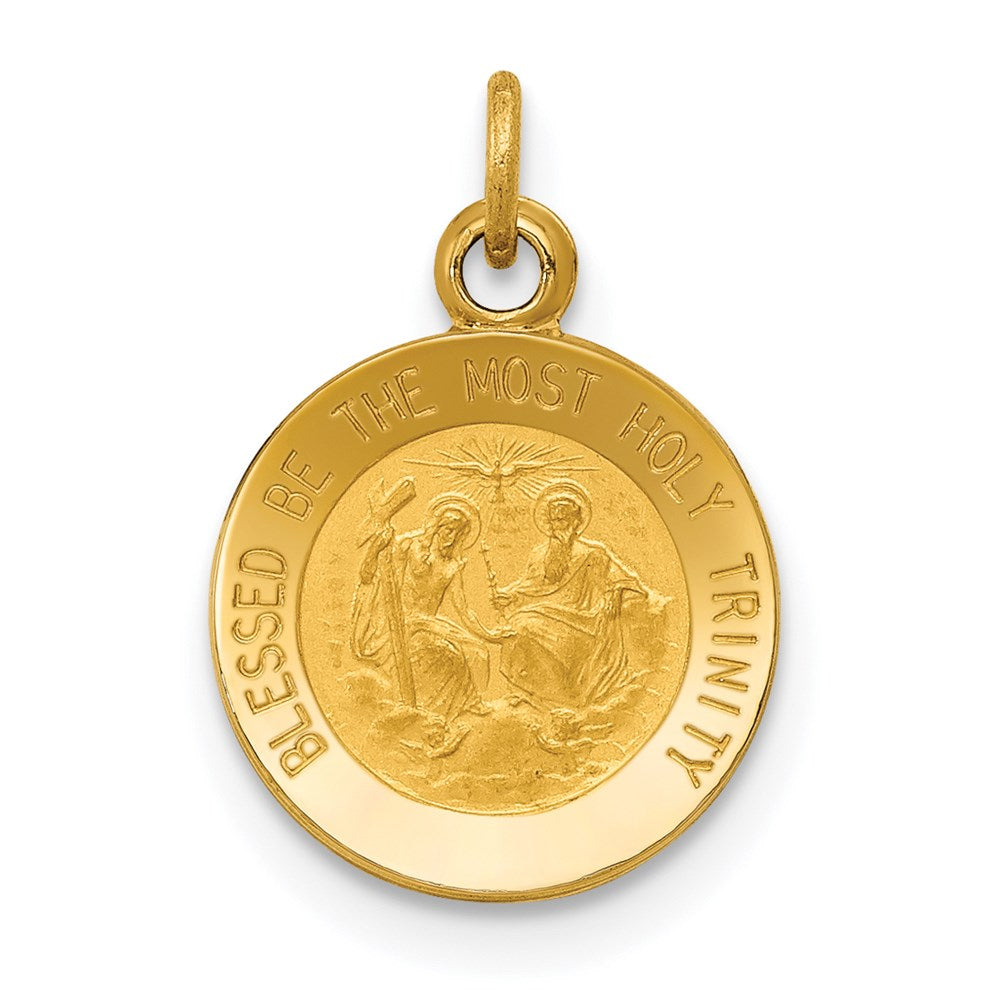 14k Polished and Satin Solid Holy Trinity Medal Charm, 16 x 11.5 mm