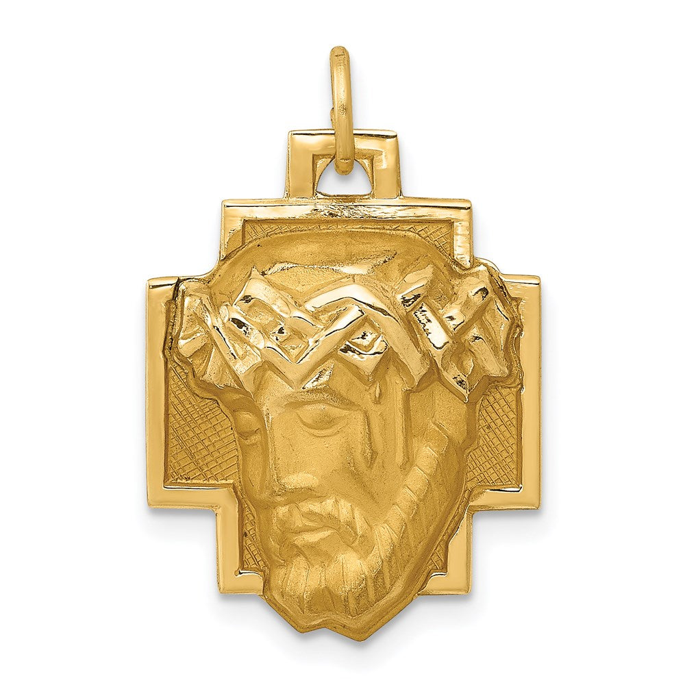14k Satin Diamond-cut Jesus Charm, 25 x 17 mm