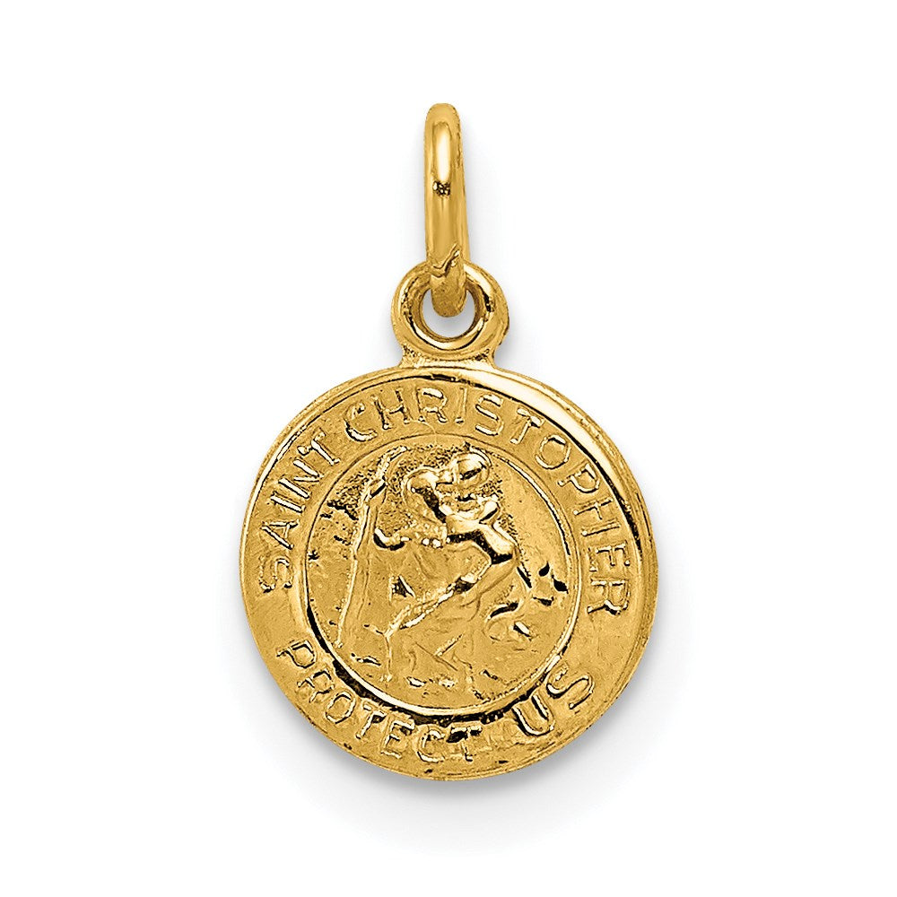 14k Polished Solid Mini Saint Christopher Medal Round Charm, 13.15 x 8 mm